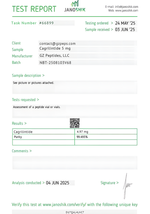 Cagrilintida – Agonista Duplo AMYR / CTR (2 mg - 50 mg) |>99% Pureza|